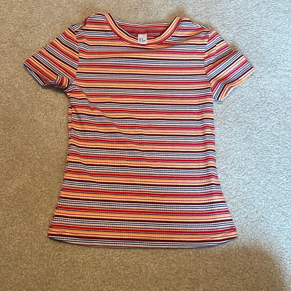 multi color striped women’s short sleeve tank top striped ribbed